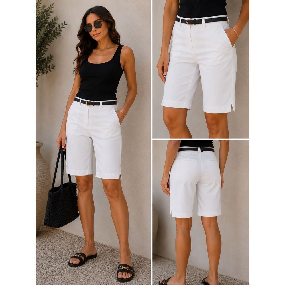 Venezia White Cotton Stretch Bermuda Shorts Women Size 18 Classic Summer Casual